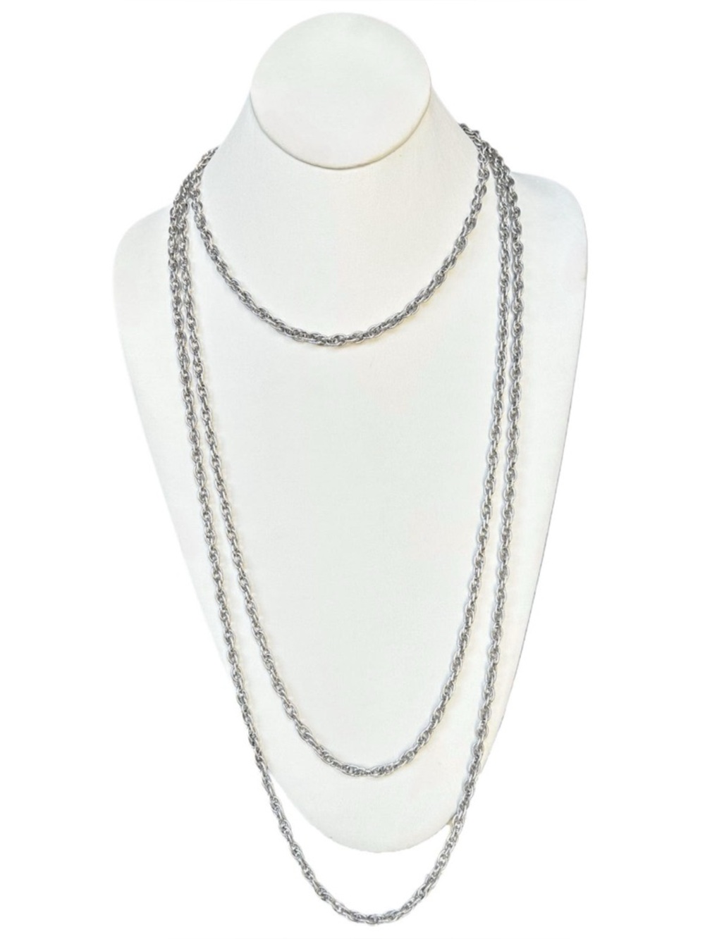 Vintage Signed TRIFARI Silver Waterfall Layered Multi Chain Necklace